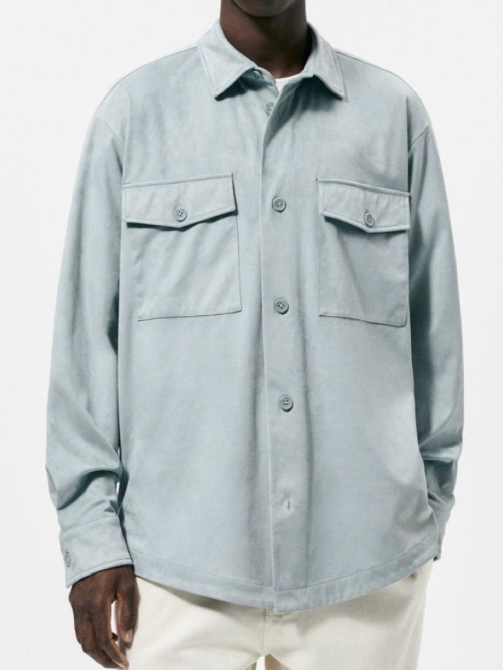 Zara Men's Pale Blue Button-Front Casual Shirt